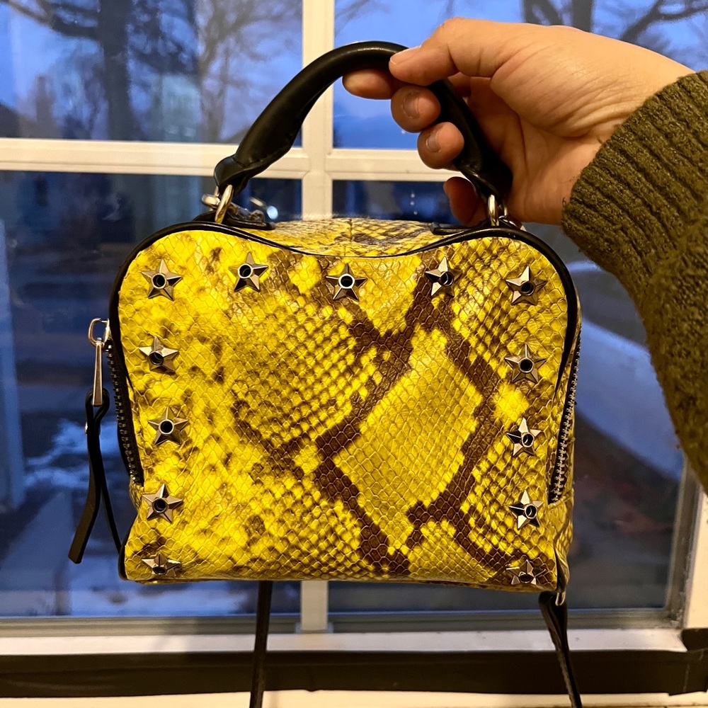 ASH Frankie Studded Leather Crossbody Bag, Neon Yellow
